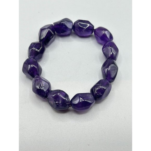 Amethyst Nuggets Bracelet Stretch Elastic Expandable with Purple Chunky Beads - Picture 2 of 7